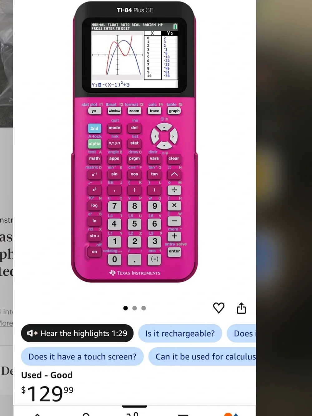 Texas Instruments TI-84 Plus CE Graphing Calculator Pink Works Tested